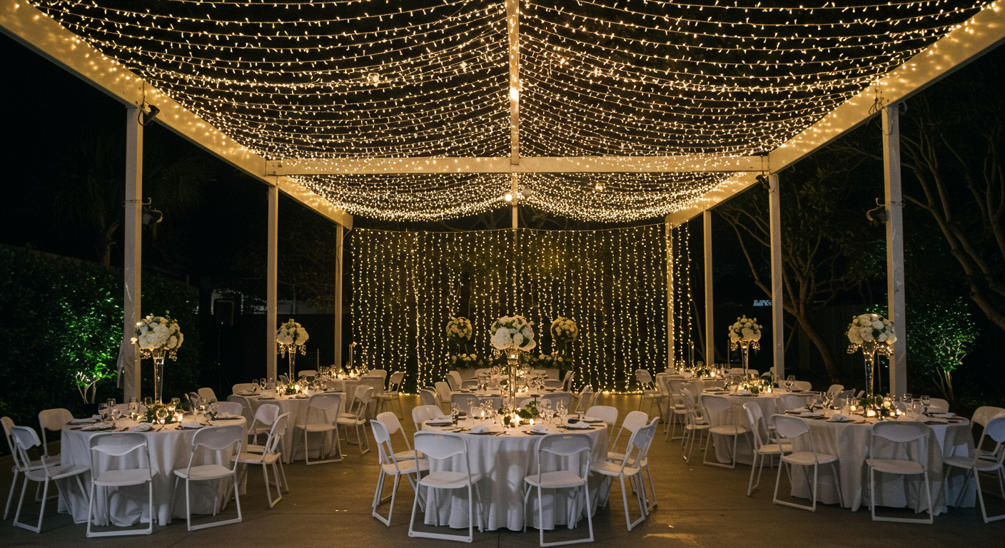 Casamento elegante com luzes decorativas